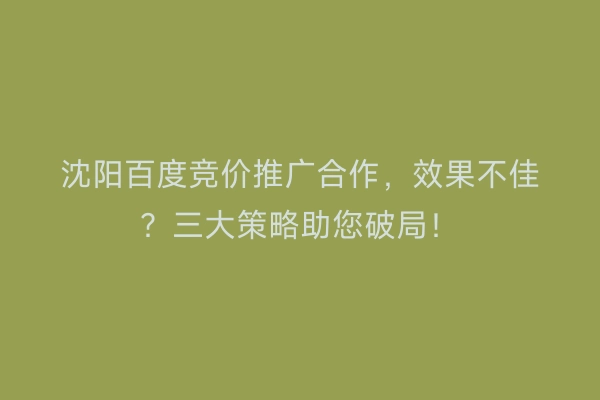 沈阳百度竞价推广合作，效果不佳？三大策略助您破局！