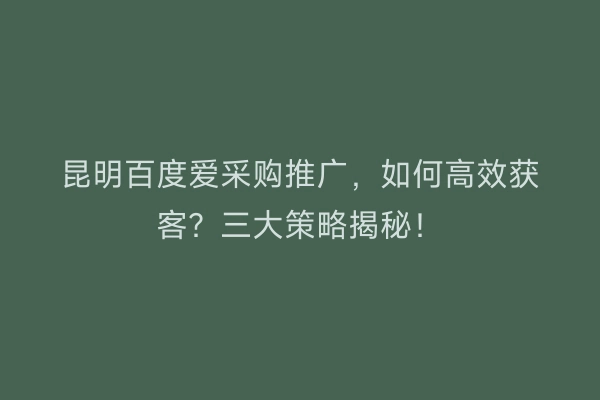 昆明百度爱采购推广，如何高效获客？三大策略揭秘！