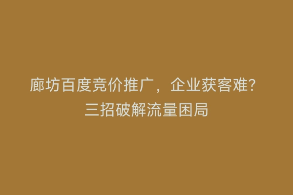廊坊百度竞价推广，企业获客难？三招破解流量困局