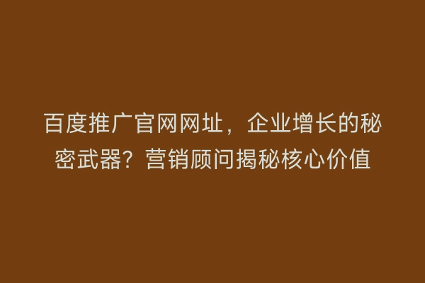 百度推广官网网址，企业增长的秘密武器？营销顾问揭秘核心价值