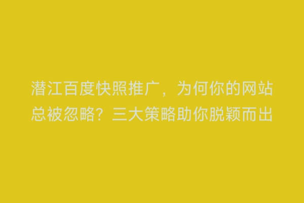 潜江百度快照推广，为何你的网站总被忽略？三大策略助你脱颖而出