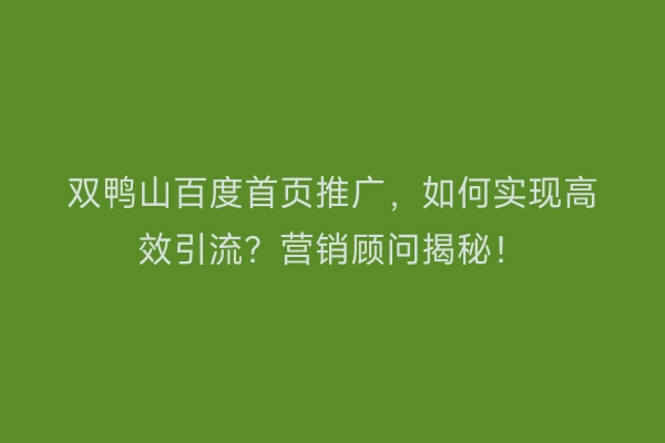 双鸭山百度首页推广，如何实现高效引流？营销顾问揭秘！