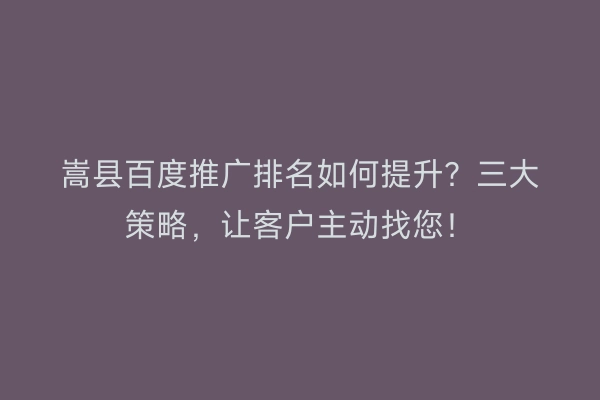 嵩县百度推广排名如何提升？三大策略，让客户主动找您！
