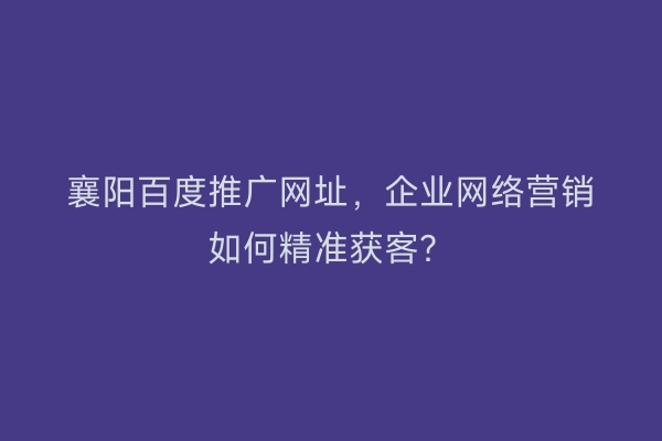 襄阳百度推广网址，企业网络营销如何精准获客？