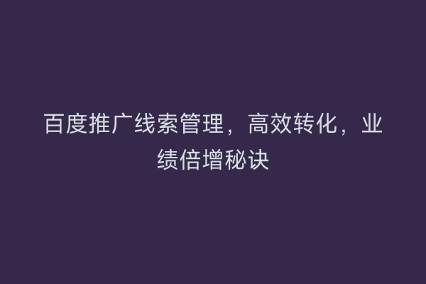 百度推广线索管理，高效转化，业绩倍增秘诀