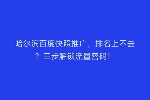 哈尔滨百度快照推广，排名上不去？三步解锁流量密码！