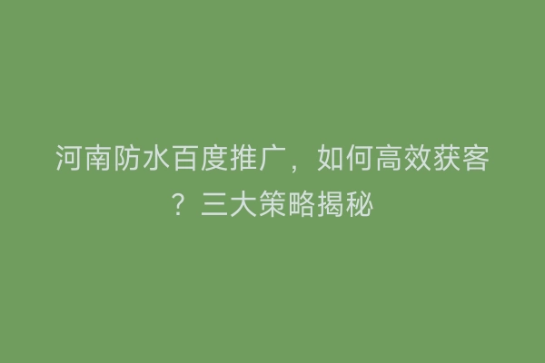 河南防水百度推广，如何高效获客？三大策略揭秘