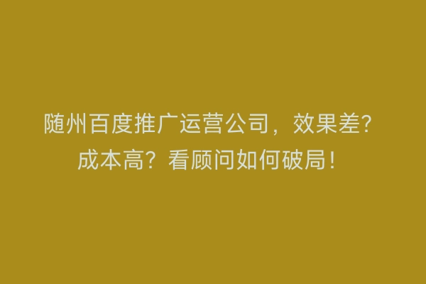 随州百度推广运营公司，效果差？成本高？看顾问如何破局！