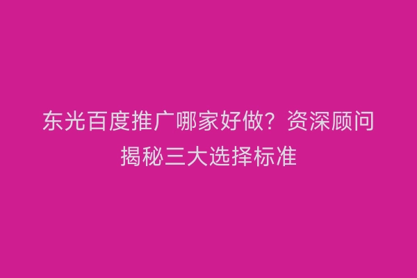 东光百度推广哪家好做？资深顾问揭秘三大选择标准
