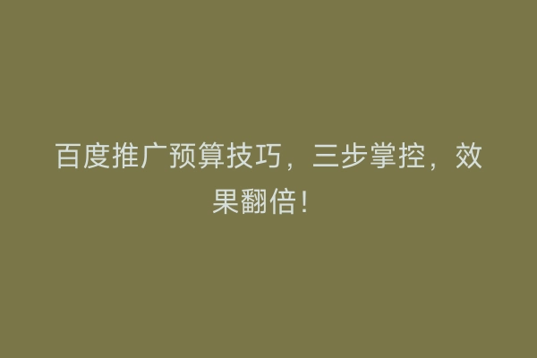 百度推广预算技巧，三步掌控，效果翻倍！