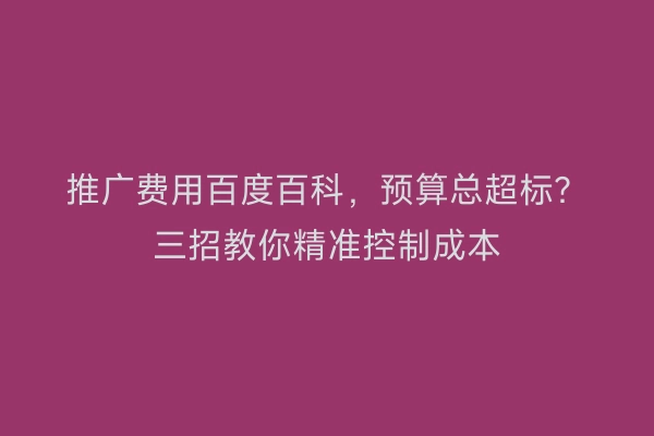 推广费用百度百科，预算总超标？三招教你精准控制成本