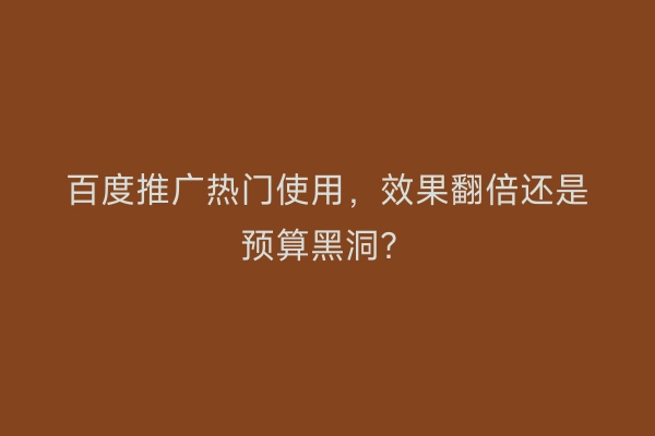 百度推广热门使用，效果翻倍还是预算黑洞？
