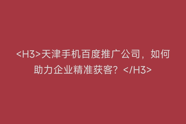 <H3>天津手机百度推广公司,如何助力企业精准获客?</H3>