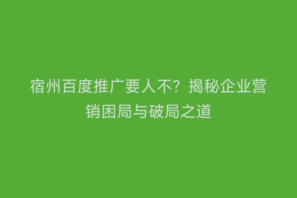 宿州百度推广要人不？揭秘企业营销困局与破局之道