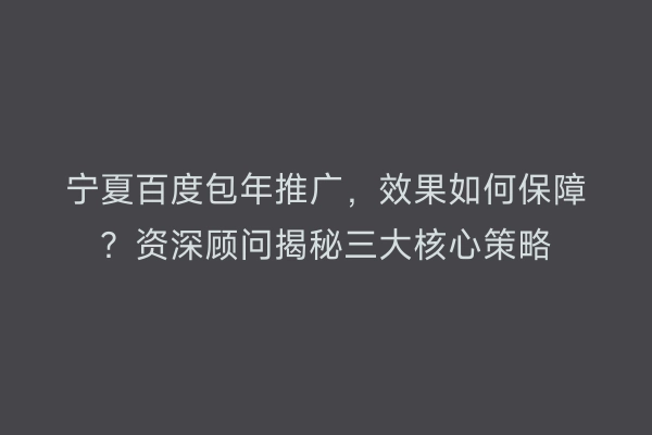 宁夏百度包年推广，效果如何保障？资深顾问揭秘三大核心策略