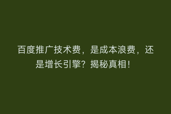 百度推广技术费，是成本浪费，还是增长引擎？揭秘真相！