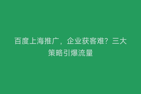 百度上海推广，企业获客难？三大策略引爆流量