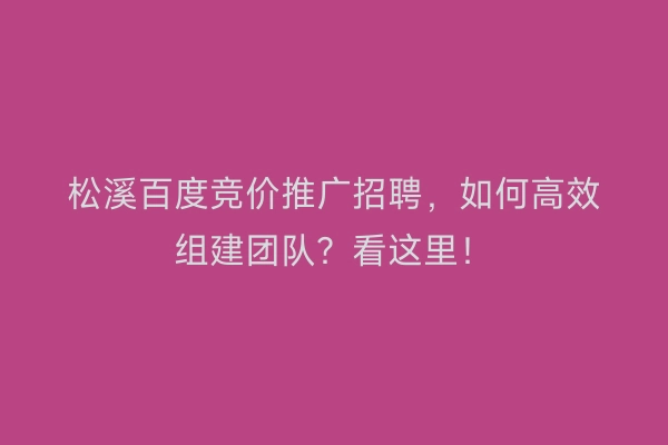 松溪百度竞价推广招聘，如何高效组建团队？看这里！