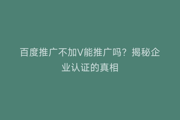 百度推广不加V能推广吗？揭秘企业认证的真相