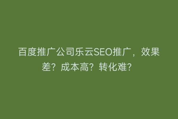 百度推广公司乐云SEO推广，效果差？成本高？转化难？