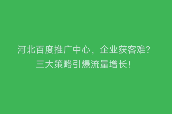 河北百度推广中心，企业获客难？三大策略引爆流量增长！