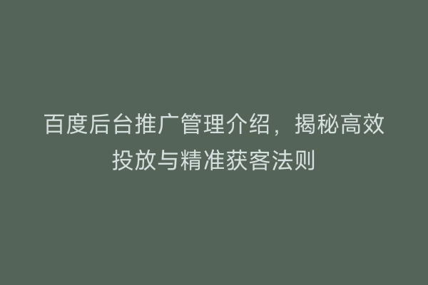 百度后台推广管理介绍，揭秘高效投放与精准获客法则