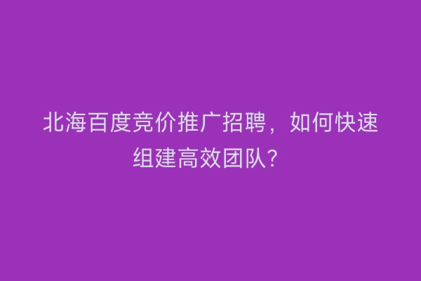 北海百度竞价推广招聘，如何快速组建高效团队？