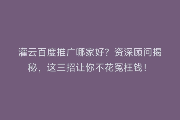 灌云百度推广哪家好？资深顾问揭秘，这三招让你不花冤枉钱！