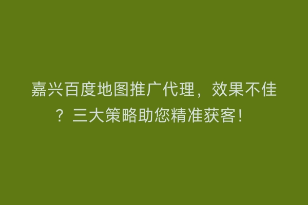 嘉兴百度地图推广代理，效果不佳？三大策略助您精准获客！