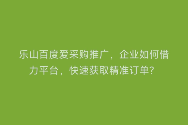 乐山百度爱采购推广，企业如何借力平台，快速获取精准订单？