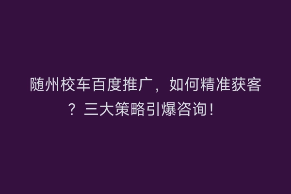随州校车百度推广，如何精准获客？三大策略引爆咨询！