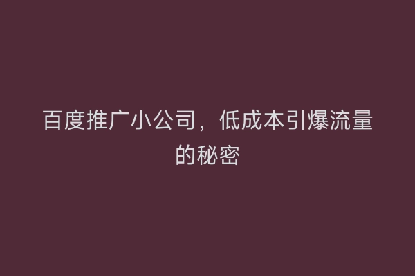 百度推广小公司，低成本引爆流量的秘密
