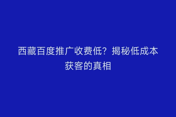 西藏百度推广收费低？揭秘低成本获客的真相