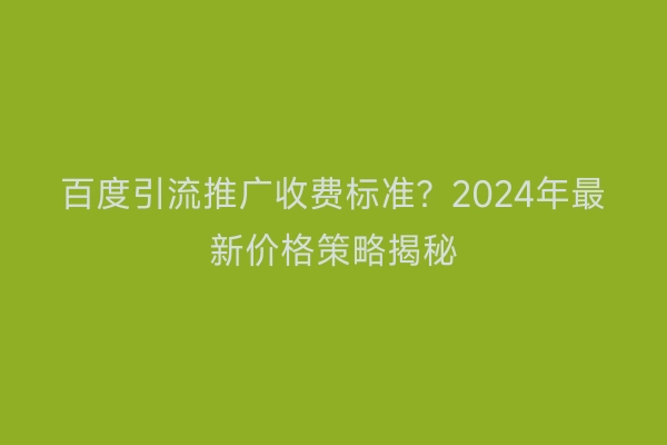 百度引流推广收费标准？2024年最新价格策略揭秘