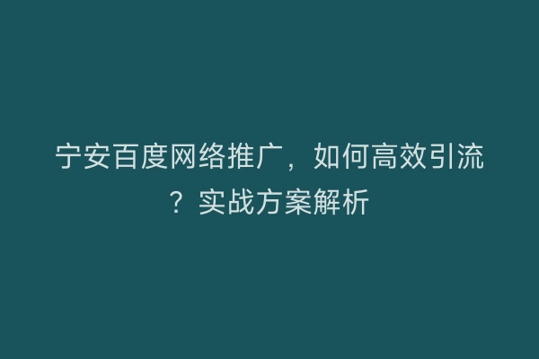 宁安百度网络推广，如何高效引流？实战方案解析