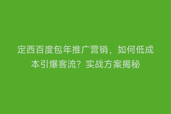 定西百度包年推广营销，如何低成本引爆客流？实战方案揭秘