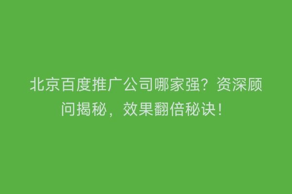 北京百度推广公司哪家强？资深顾问揭秘，效果翻倍秘诀！