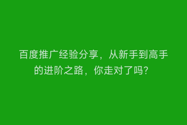 百度推广经验分享，从新手到高手的进阶之路，你走对了吗？