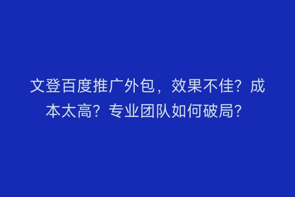 文登百度推广外包，效果不佳？成本太高？专业团队如何破局？
