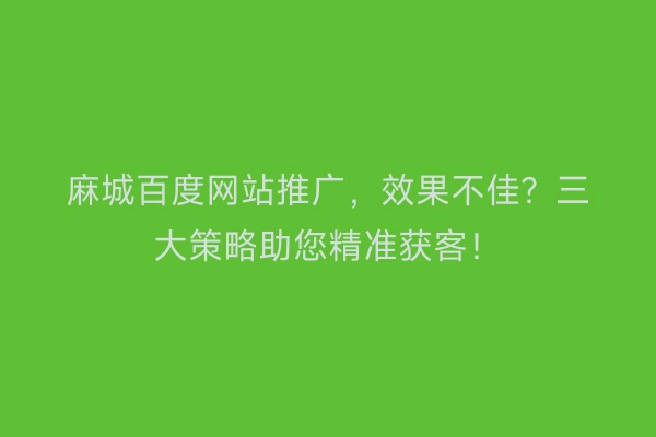 麻城百度网站推广，效果不佳？三大策略助您精准获客！