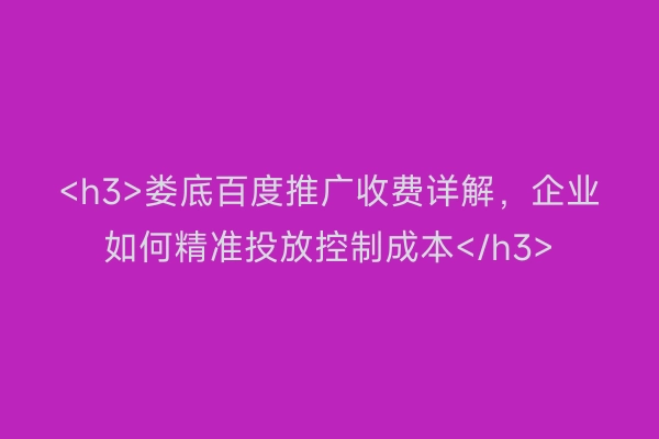 <h3>娄底百度推广收费详解，企业如何精准投放控制成本</h3>
