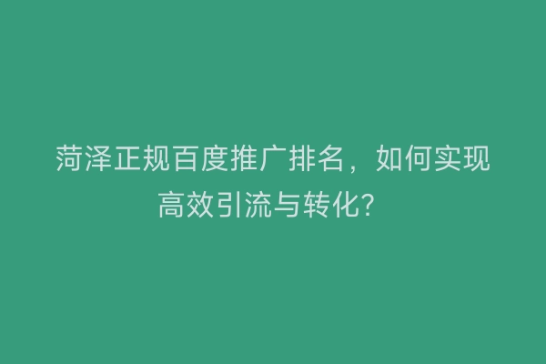 菏泽正规百度推广排名，如何实现高效引流与转化？