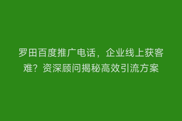 罗田百度推广电话，企业线上获客难？资深顾问揭秘高效引流方案