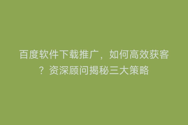 百度软件下载推广，如何高效获客？资深顾问揭秘三大策略