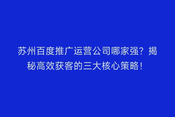 苏州百度推广运营公司哪家强？揭秘高效获客的三大核心策略！