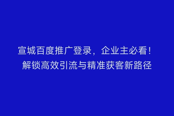 宣城百度推广登录，企业主必看！解锁高效引流与精准获客新路径