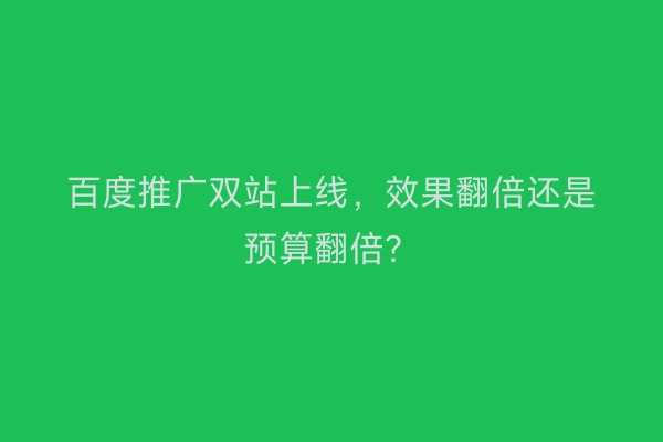 百度推广双站上线，效果翻倍还是预算翻倍？