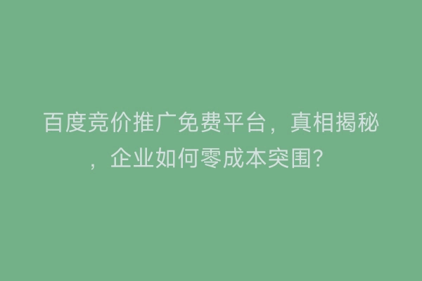 百度竞价推广免费平台，真相揭秘，企业如何零成本突围？