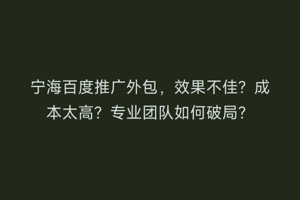 宁海百度推广外包，效果不佳？成本太高？专业团队如何破局？