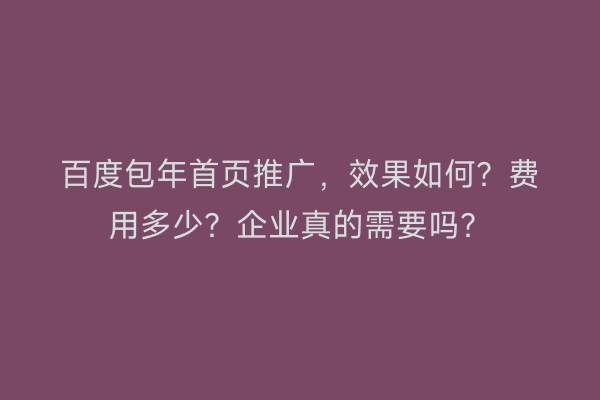 百度包年首页推广，效果如何？费用多少？企业真的需要吗？